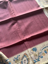 Tussar Silk Saree with Kalamkari Peacock & Ramar Pattabhishekam Pallu | Contrast Kalamkari Blouse