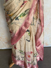 Satin Modal Floral Digital Print Saree with Pink Zari Border