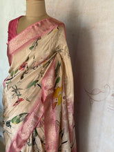 Satin Modal Floral Digital Print Saree with Pink Zari Border