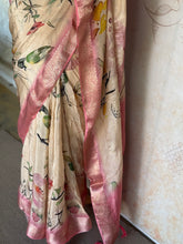 Satin Modal Floral Digital Print Saree with Pink Zari Border