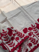 Cotton Kota Saree with Crimson Floral Appliqué Border | Handcrafted Appliqué Work Saree