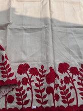 Cotton Kota Saree with Crimson Floral Appliqué Border | Handcrafted Appliqué Work Saree