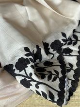 Cotton Kota Saree with Black Floral Appliqué Border | Handcrafted Appliqué Work Saree