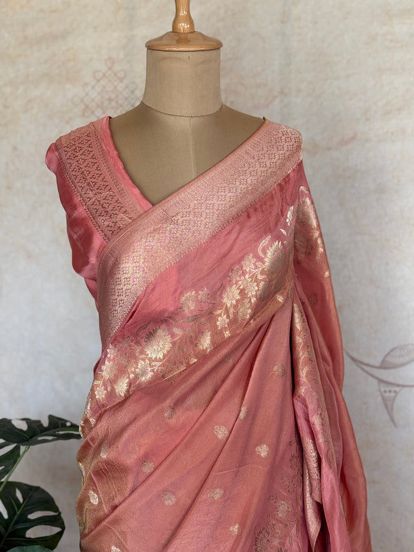 Lite Kanagambaram Georgette Banarasi Saree with Floral Zari Weaving