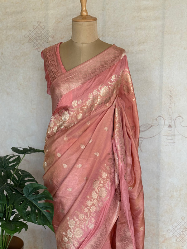 Lite Kanagambaram Georgette Banarasi Saree with Floral Zari Weaving