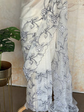 White Crushed Organza Saree with Black Floral Appliqué Work