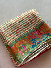 Pure Pashmina Silk Saree with All-Over Stripes & Raja Rani Story Pallu – Multicolour with Contrast Pink Blouse