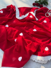 Heartly – Red with Hakoba Lace Saree | Elegant Semi-Georgette Saree