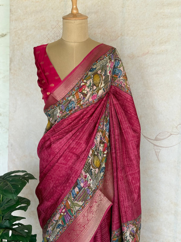 Crepe Silk Saree with Digital Print & Zari Woven Border