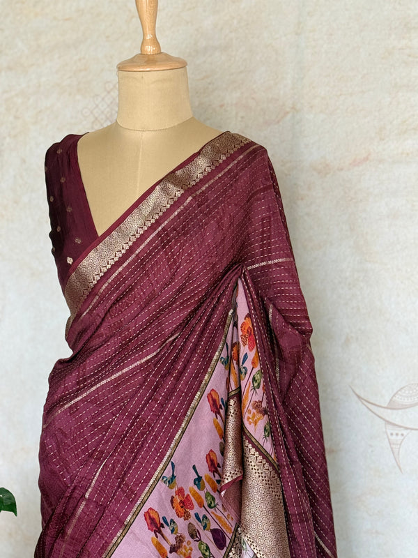 Crepe Silk Saree with Digital Print & Zari Woven Border