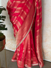 Rani Pink Banarasi Silk Saree with Antique Gold Zari & Embellished Scallop Border
