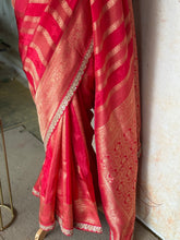 Rani Pink Banarasi Silk Saree with Antique Gold Zari & Embellished Scallop Border