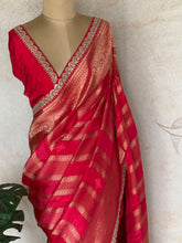 Rani Pink Banarasi Silk Saree with Antique Gold Zari & Embellished Scallop Border