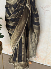 Classic Black Banarasi Silk Saree with Antique Gold Zari & Embellished Border