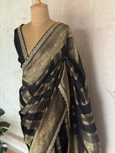 Classic Black Banarasi Silk Saree with Antique Gold Zari & Embellished Border