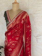 Royal Red Banarasi Silk Saree with Antique Gold Zari & Embellished Scallop Border