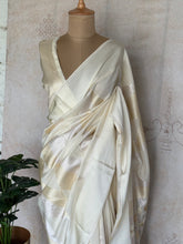 Ivory Gold Satin Silk Saree with Geometric Zari Weaves