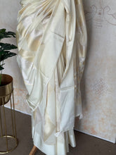 Ivory Gold Satin Silk Saree with Geometric Zari Weaves