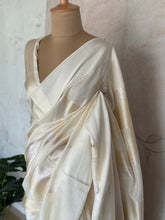 Ivory Gold Satin Silk Saree with Geometric Zari Weaves