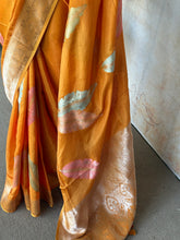 Pure Crepe Satin Zari Leaf Saree – Royal Orange Elegance