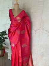 Semi Silk Saree with Stripes and Floral Zari Work
