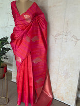 Semi Silk Saree with Stripes and Floral Zari Work