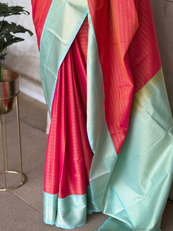 Semi Kanchi Silk Saree with Vaira Oosi Pattern & Contrast Border