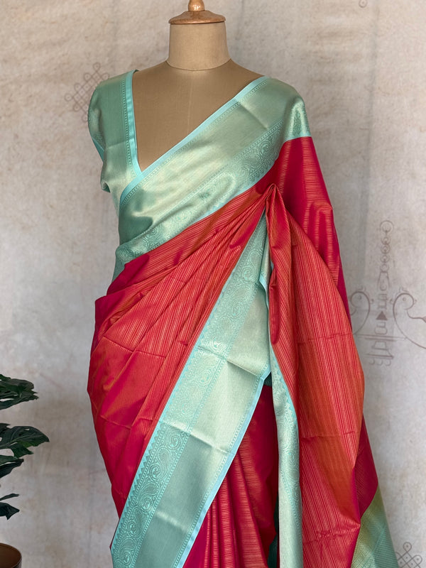 Semi Kanchi Silk Saree with Vaira Oosi Pattern & Contrast Border