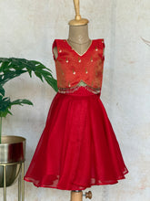 Red Lilly Paithani Crop Top and Skirt