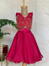 Rani Pink Lilly Paithani Crop Top and Skirt