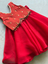 Red Lilly Paithani Crop Top and Skirt