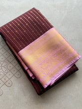 Semi Kanchi Silk Saree with Zari Stripes & Peacock Border