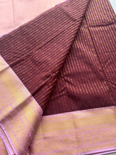 Semi Kanchi Silk Saree with Zari Stripes & Peacock Border
