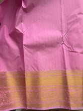 Semi Kanchi Silk Saree with Zari Stripes & Peacock Border