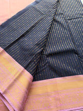 Semi Kanchi Silk Saree with Vertical Zari Lines & Pink Gold Border