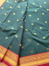 Semi Kanchi Silk Saree with Gold Peacock Buttas & Traditional Zari Border