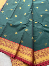 Semi Kanchi Silk Saree with Gold Peacock Buttas & Traditional Zari Border