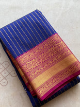 Semi Kanchi Silk Saree with Zari Stripes & Contrast Kanchi Border