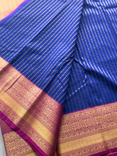 Semi Kanchi Silk Saree with Zari Stripes & Contrast Kanchi Border