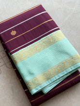 Semi Kanchi Silk Saree with Silver & Gold Zari Lines and Contrast Retta Petta Border