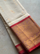 Kuppadam Silk Cotton Saree – Soft Beige & Red with Traditional Golden Zari Border