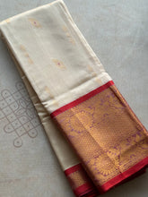 Kuppadam Silk Cotton Saree – Soft Beige & Red with Traditional Golden Zari Border