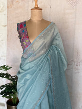 Chandheri Mirror Embellished Saree with Subtle Jaal Border & Tassel Pallu