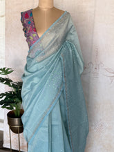 Chandheri Mirror Embellished Saree with Subtle Jaal Border & Tassel Pallu