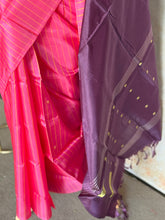 Madurai Pattu Saree with Pink Stripes & Contrast Purple Pallu