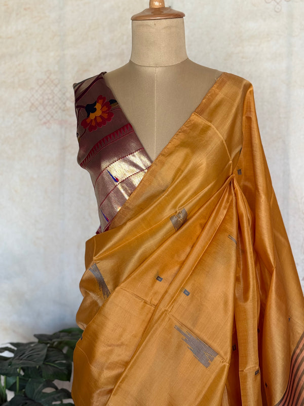 Madurai Pattu Saree with Kommai Buttas & Paithani Blouse