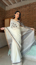 Diva X Ivory Jute Cotton Saree with Kalamkari Border -  Onam Edit