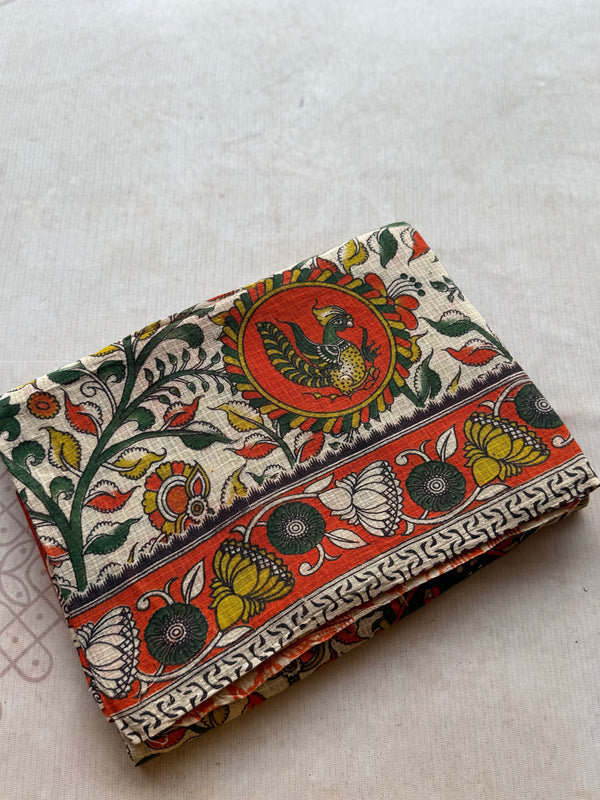 Kota Cotton Kalamkari Saree with Peacock Ramayana Pallu