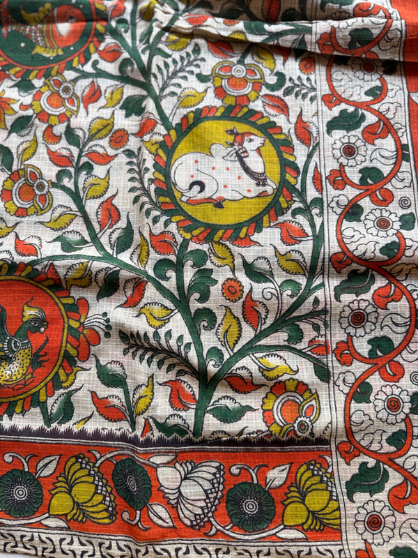 Kota Cotton Kalamkari Saree with Peacock Ramayana Pallu