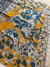 Kota Cotton Kalamkari Saree – Floral, Peacock & Ramayana Print with Contrast Blouse